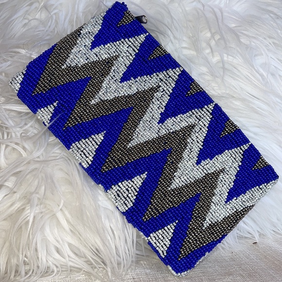 BoHo Lux Hematite Tribal Artesian Shimmer Beaded Clutch Wristlet Bag W/Lining - Picture 1 of 6